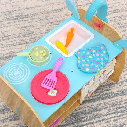 KidKraft Foody Friends: Cooking Fun Elephant Wooden Toddler Activity Center and Play Kitchen with 23 Accessories