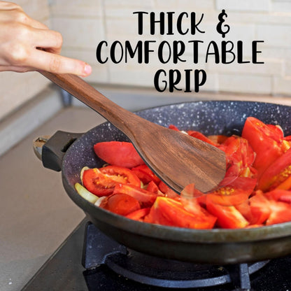 Wooden Cooking Spoons – 8 Pcs Teak & Acacia Wood Kitchen Utensil Set with Rotating Holder, Spatulas, Salad Fork, Skimmer, Spoon Rest, Wooden Knife – Nonstick, Heat-Resistant, Natural Utensils