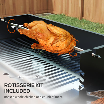 Outsunny BBQ Rotisserie Grill Roaster, Charcoal Split Roaster for Chicken or Turkey with 3-Level Grill Grate, Foldable Storage Shelves, and Wind Deflector, Stainless Steel, Black