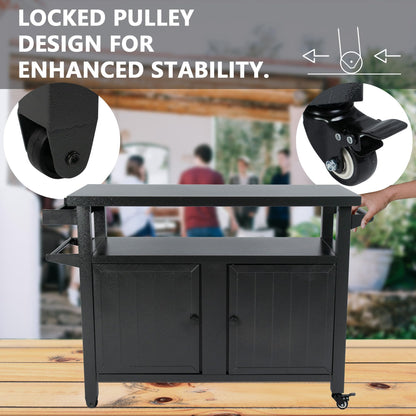 Kozyard BBQ Grill Storage Cart/Bin, Grill Carts Outdoor Storage Cabinet with Wheels, Cooking Prep BBQ Table for Patio Island Home Party Bar (Grey)