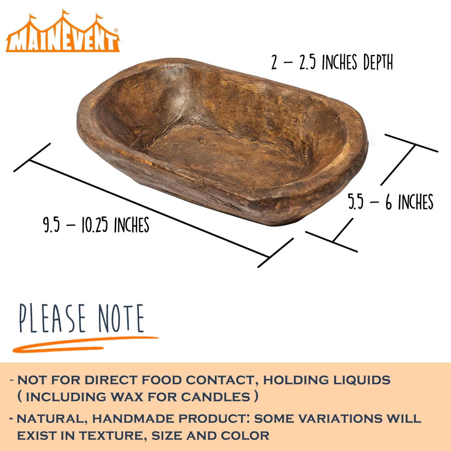 Decorative Bowl Home Decor Approx 10 Inch, Hand Crafted Wooden Dough Bowl Decor, Wooden Bowl Decor, Table Centerpiece Decor Bowl, Wood Bowl Decorative Wood Dough Bowl Centerpiece Bowl, Made in USA