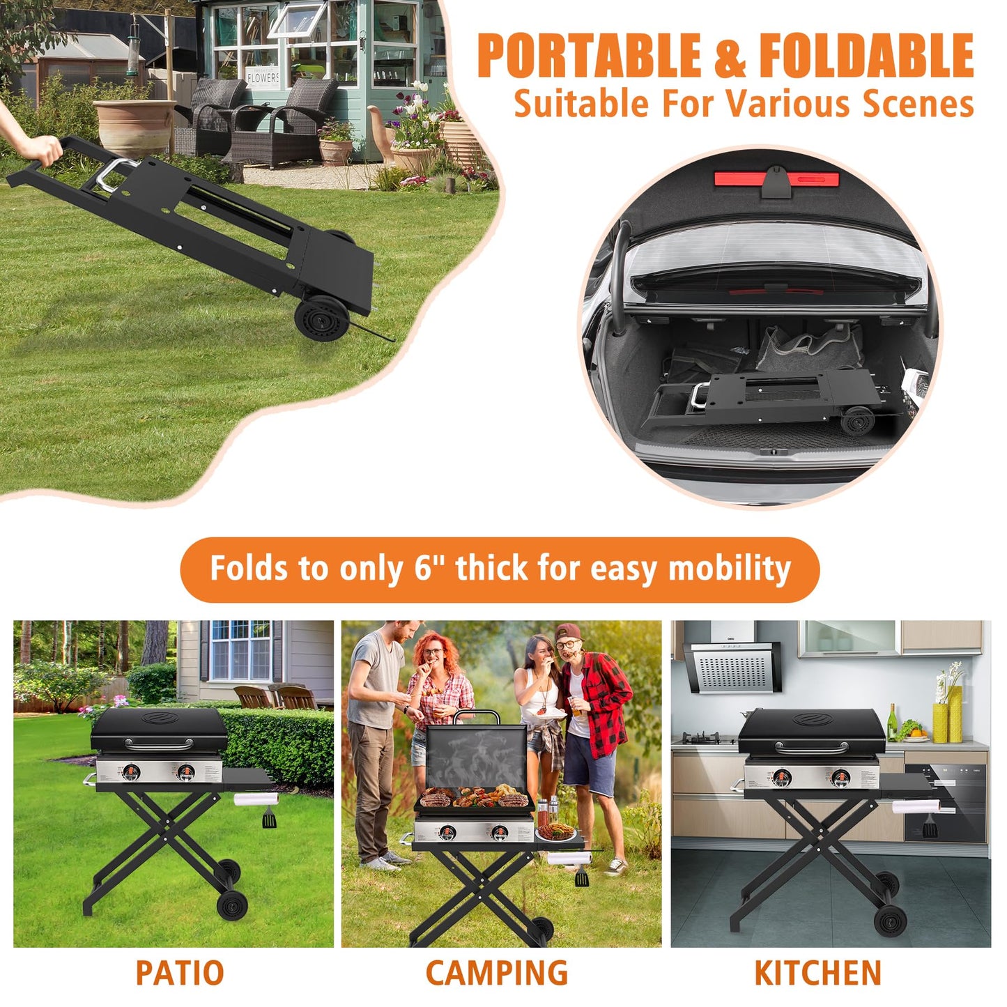 KEESHA Foldable Grill Stand for Blackstone 22'' and 17'' Griddle 1814 1971 1832 1666 1840, Portable Grill Cart Table for Outdoor and Indoor with Wheels