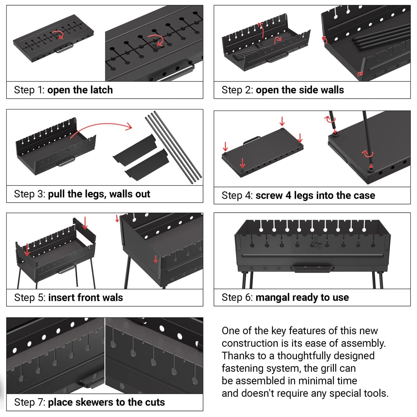 Charcoal Grill for 10 Skewers - Portable Barbecue Kabob Camp Grills - Foldable Metal Mangal - Kebab Shish BBQ for EDC Picnic Outdoor Cooking Camping Hiking NB10