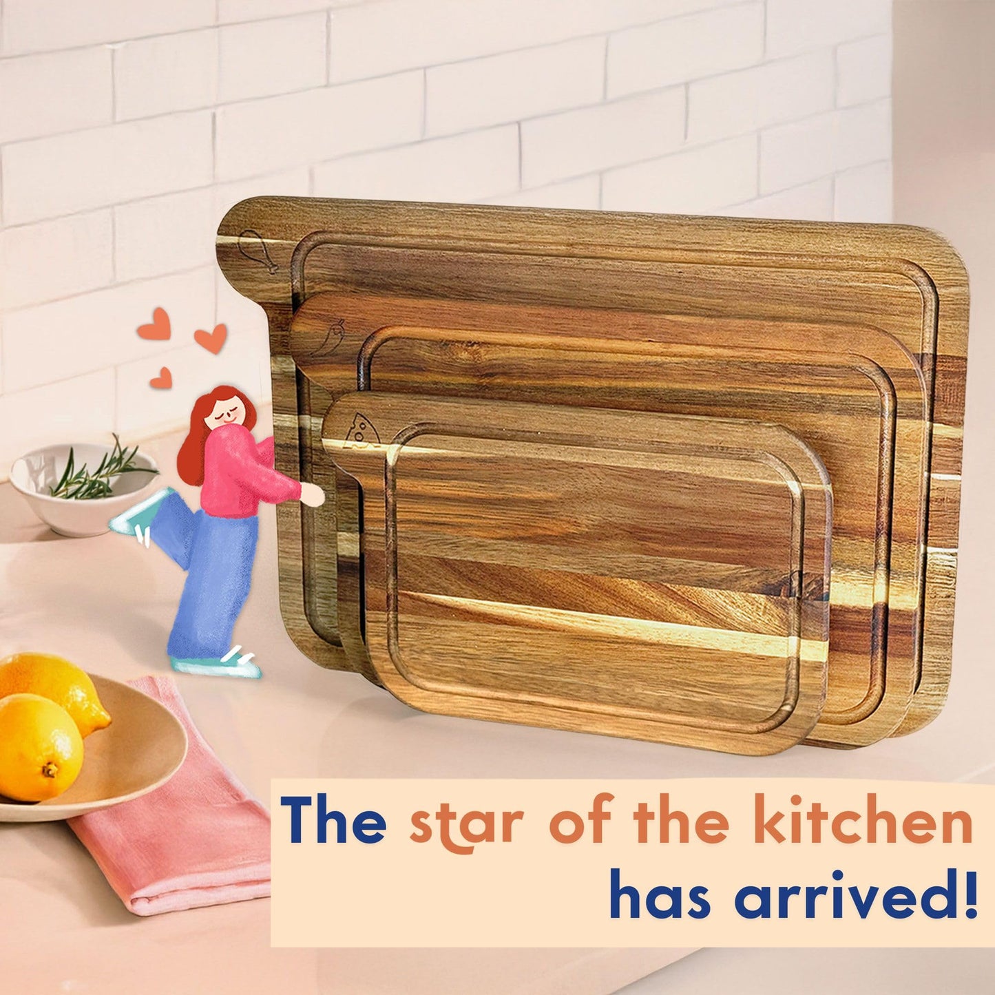 Non Toxic Cutting Boards - Cutting Board Set Free of Mineral Oil, Made of FSC Acacia Wood - Cutting Boards for Kitchen - Includes 3 Chopping Boards. By Ziruma