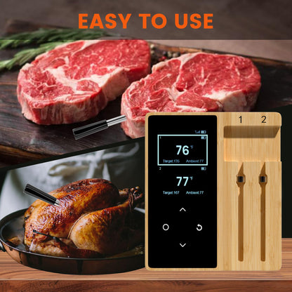 Niitawm Oven Grill Digital Meat Thermometer, Smart Bluetooth Wireless Food Thermometer with Dual Probes, iOS & Android App Thermometer for Long Range Smoker BBQ, Gas Grill, Air Fryer, Cooking Gifts