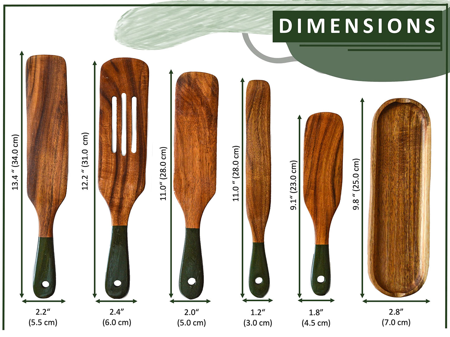 6Pcs Spurtle with Spoon Rest, Wood Spatula Olive Green, Wooden Utensils for Cooking, Wood Spatula, Wooden Kitchen Utensil Set, Spurtles Kitchen Tools