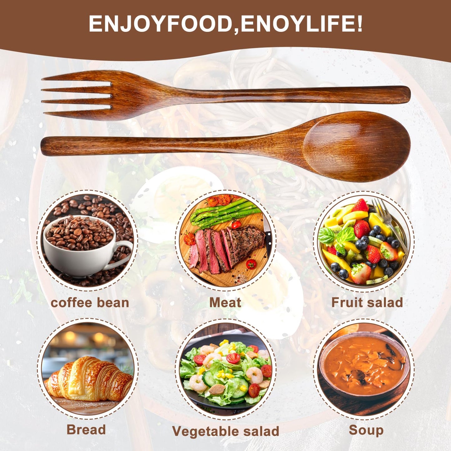 6 Pcs Wooden Forks and Spoons Reusable Wooden Spoons Forks Set Eating Utensil Set wooden Cutlery Wood Dinnerware Set Wood Kitchen Tableware Bamboo Utensils for Stirring Cooking Eating