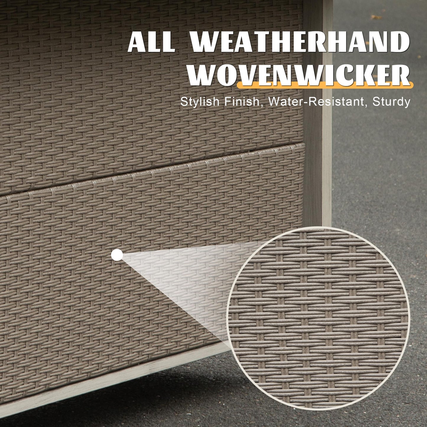 Domi Home Bar Unit，Modern Wicker Outdoor Bar Table with Aluminum Frame, Grill Table and Liquor Cabinet Bar for Patio, Home Kitchen, Dining Room, Living Room, Gray