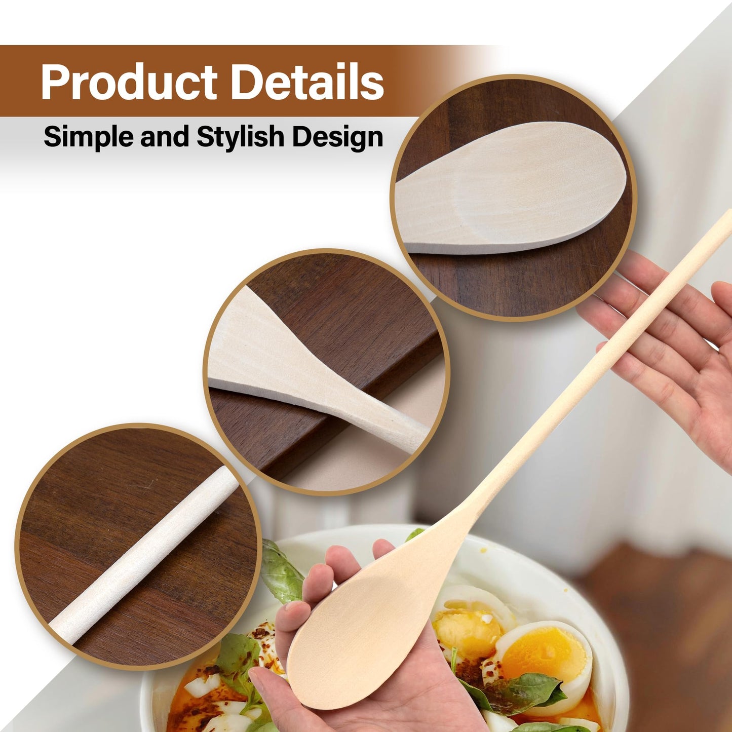 Maple Spoon Set of 4, Maple Wood Cooking Spoons Set for Nonstick Cookware, Wooden Salad Mixing Spoon, Soup Stirring, Kitchen Serving Utensils with Comfortable Handle