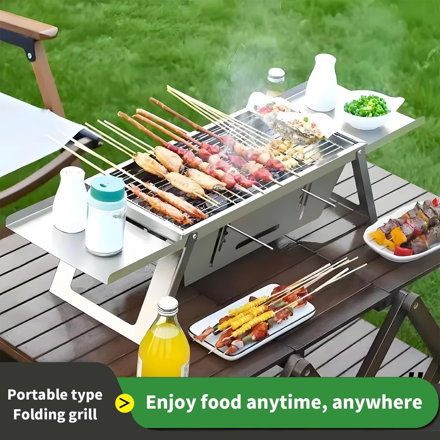 Stainless Steel Grill for Home Indoor Outdoor Camping Charcoal Convenient Folding BBQ Grill Silver Stand