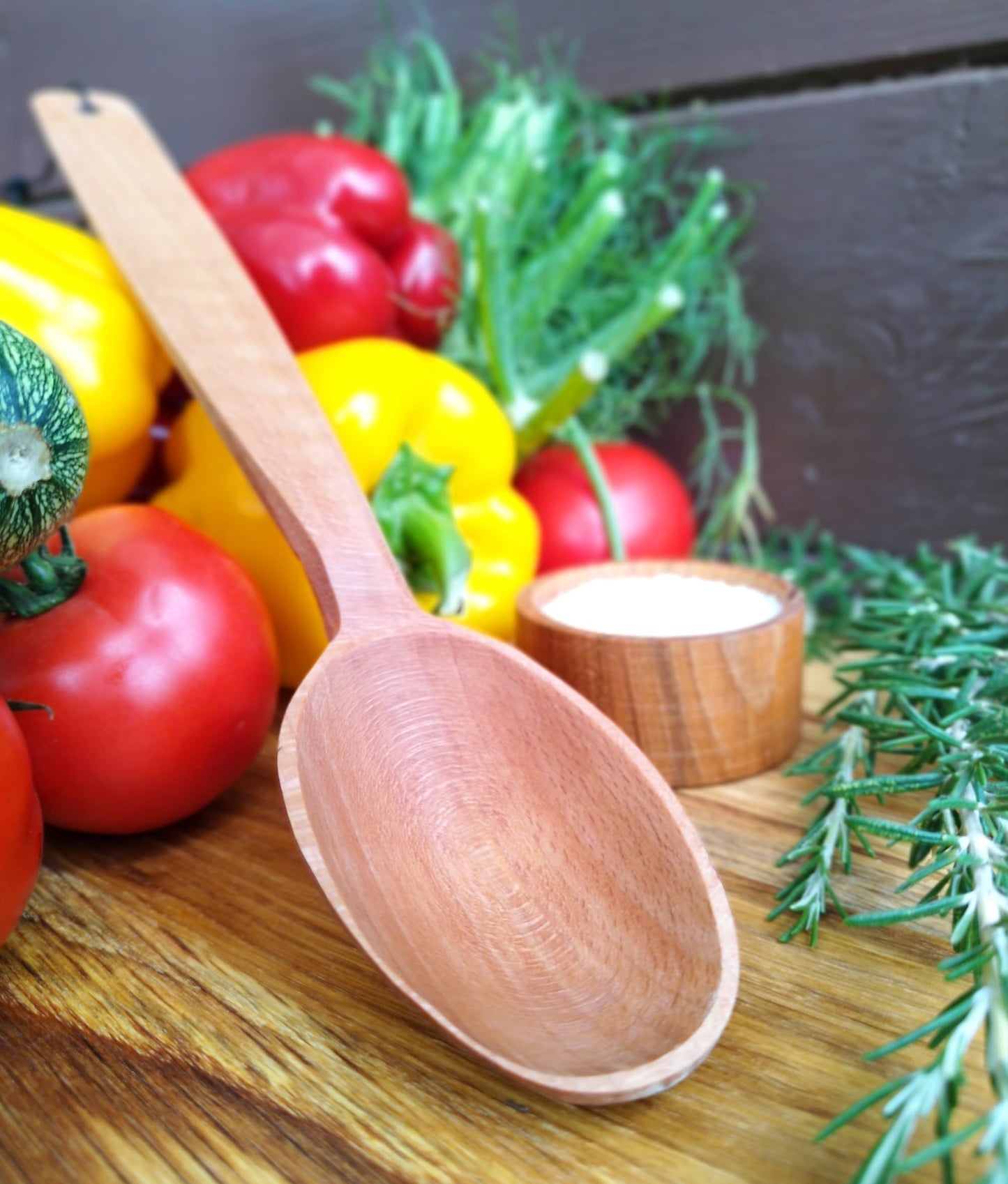 ECOSALL 14-inch Large Wooden Spoon, Heavy Duty Big Non-Stick Cooking Spoon with a Scoop and a Strong Long Handle for Stirring, Mixing, Canning in Big Pots. Long Wooden Spoon with a Loop.