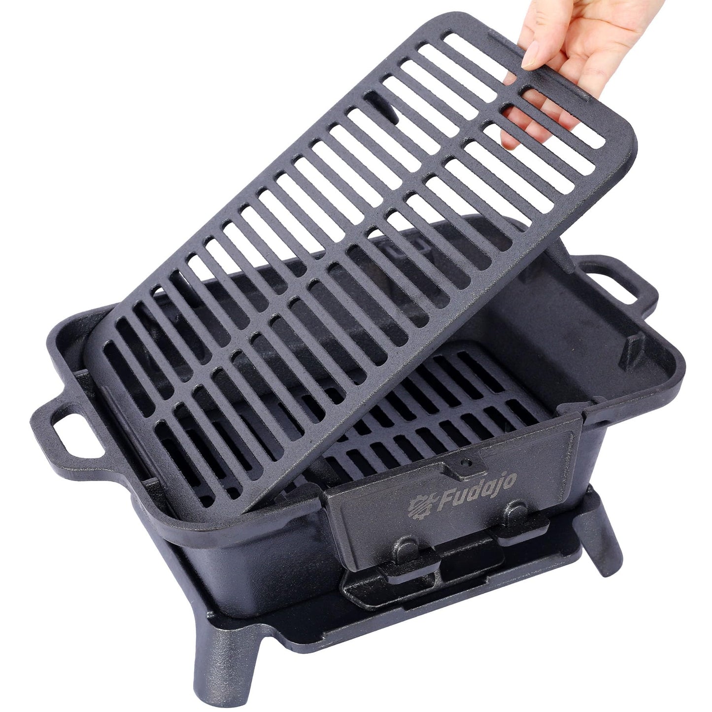 16" Rectangular Cast Iron Hibachi Grill, Portable Charcoal Grill With Vent Removable Grate, Yakitori Grills for Outdoor Camping Cooking, Enameled (Rectangular)