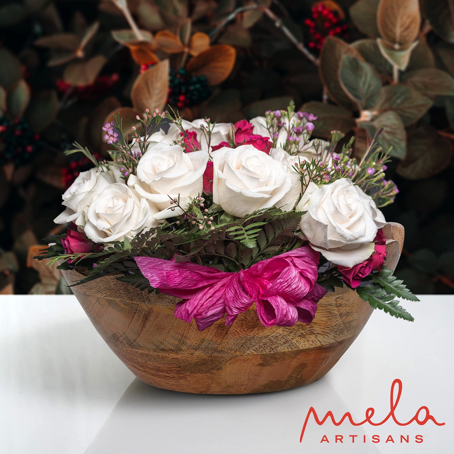 Mela Artisans Wooden Scalloped Bowl - Medium | Ruffle Decorative Style | Rustic Kitchen Decor | Mango Wood | Natural Grain Finish | Fits Bread, Fruits, Salad or Popcorn | 10” x 4” x 9”