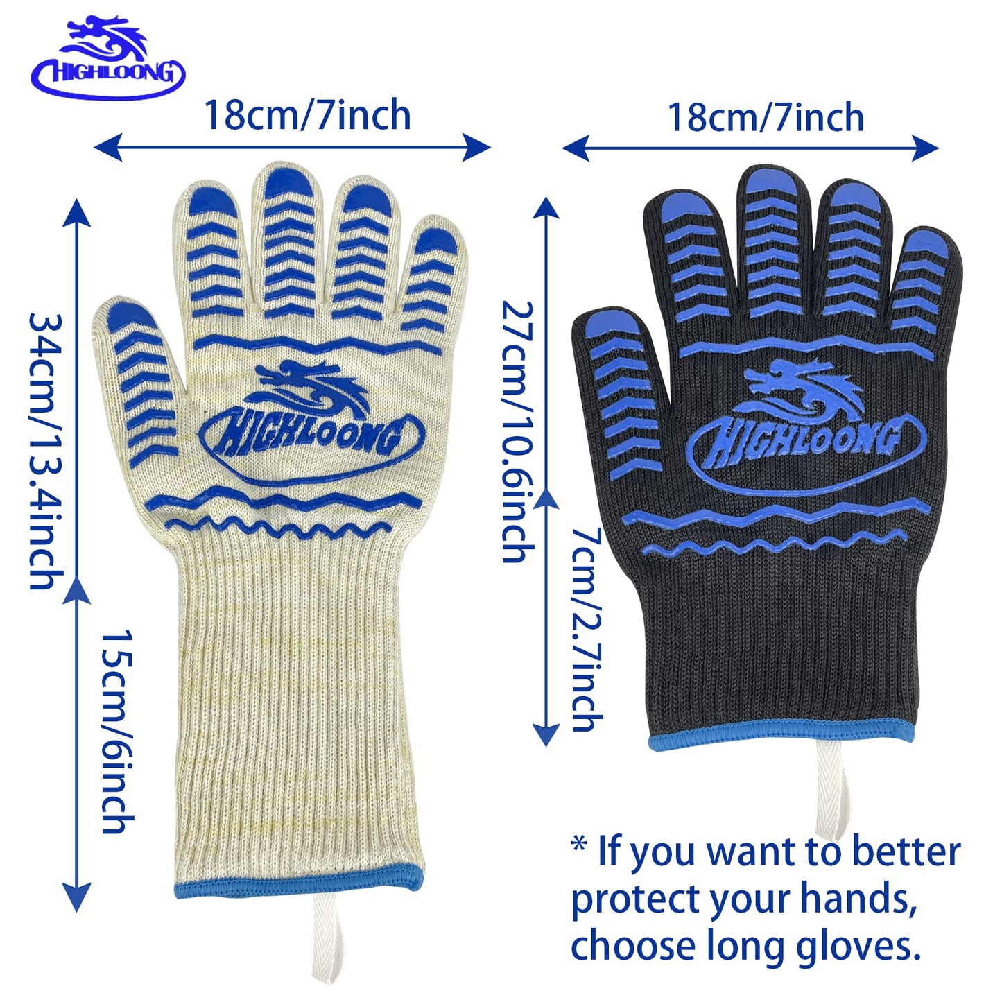 BBQ Gloves, Oven Gloves 1472℉ Extreme Heat Resistant, Grilling Gloves Silicone Non-Slip Oven Mitts, Kitchen Gloves for BBQ, Grilling, Cooking, Baking-1 Pair… (One Size Fits Most, Black)