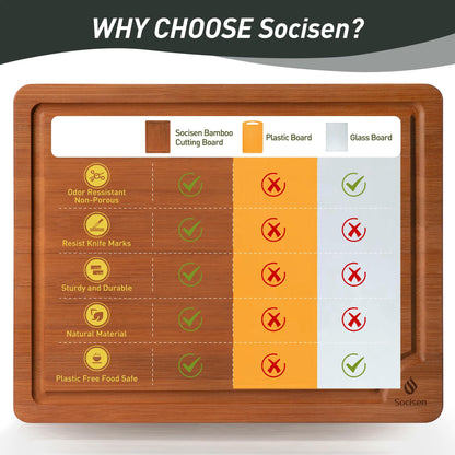 3 Packs Bamboo Cutting Board Set with Non Slip Feet and Over Sink Nice Solid Thick Wood Juice Groove Chopping Board Extra Large Big Small Best Hardwood Counter Organic Vegetable Kitchen Gadgets