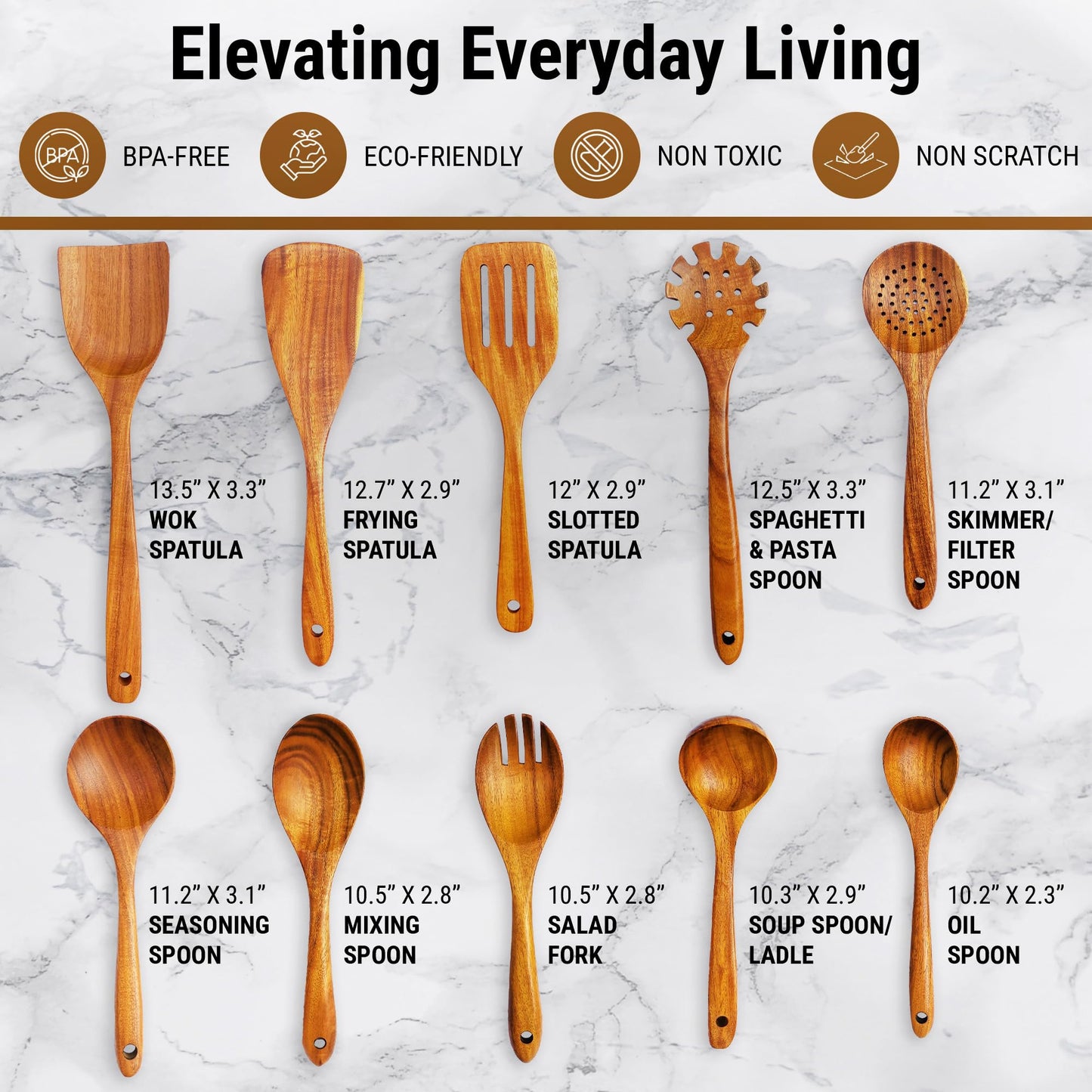 Premium Wooden Spoons for Cooking, 10 Pcs Wooden Cooking Utensils Set - Wooden Utensil Set for Nonstick Pans & Cookware - Sturdy, Lightweight & Heat Resistant