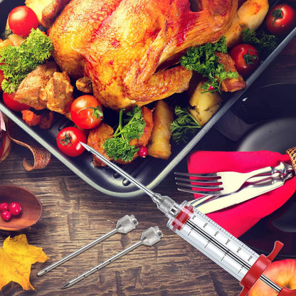 Plastic Meat Injector, Turkey Injector Syringe, Marinade Injector Turkey Injection Kit, Meat Injectors for Smoking, BBQ Grill Injector, Red 1oz (1 Injector 3 Needles)