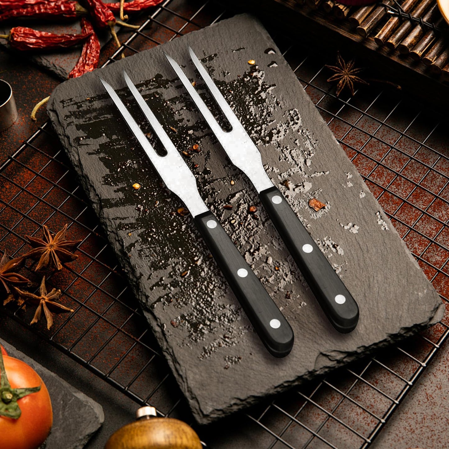 Stainless Steel Carving Forks, 2 Pcs, Electroplated Handle, for Outdoor BBQ, Turkey, Parties