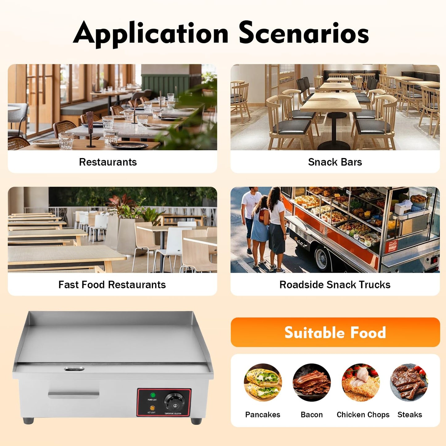 22" Commercial Electric Griddle, 1600W 110V Countertop Flat Top Grill, Stainless Steel Non-stick Teppanyaki Grill, 122-572°F Adjustable Temp Control for Restaurant Kitchens Hotel