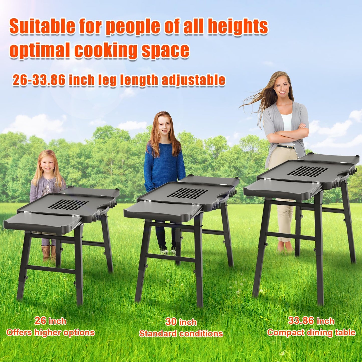 Grill Table Cart for Ninja Woodfire OG701 OG850 OG951, Pizza Oven Table Cart, Foldable Grill Stand for Ninja, Blackstone, Cuisinart, With Air Vent, Adjustable Height