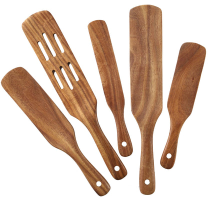 MESSON Wooden Spurtle Set, 5 Pcs Premium Wood Spurtles Kitchen Tools Wooden Spatula Spoons Utensils Set for Nonstick Cookware Instant Pot Cooking Baking