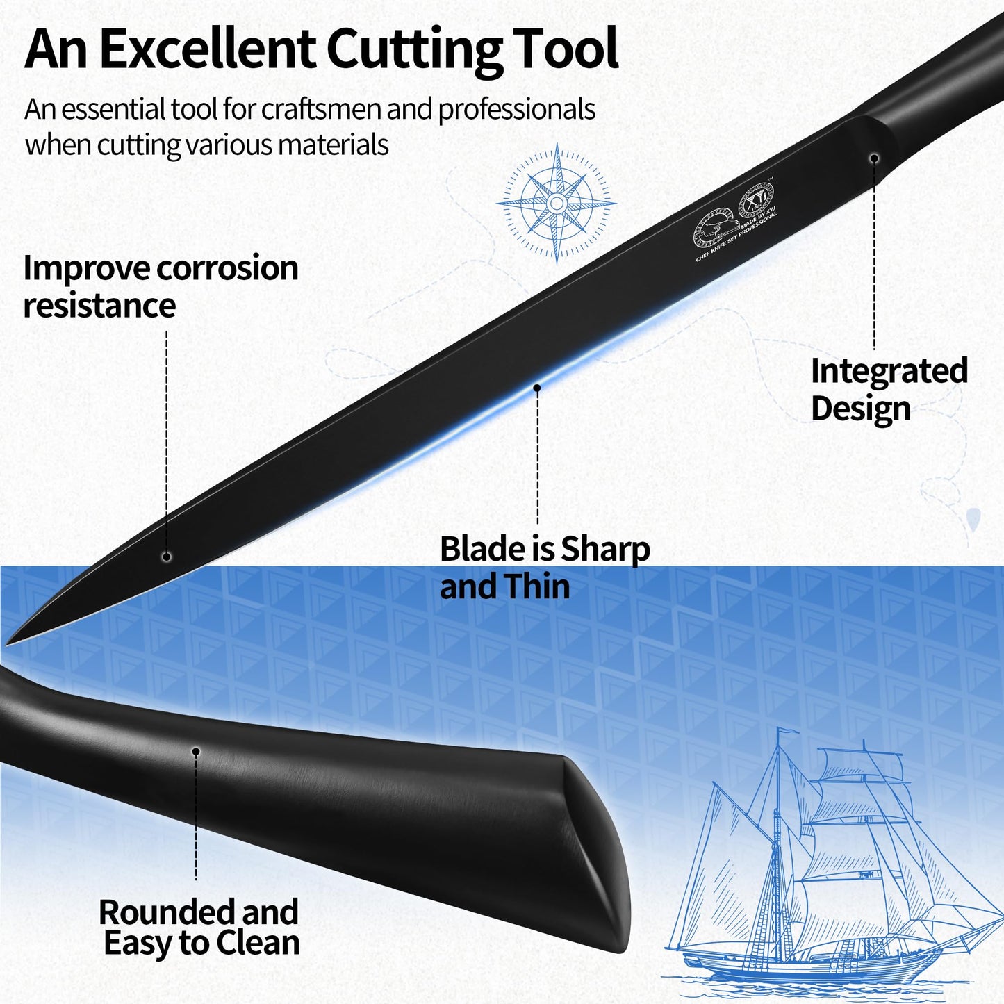 XYJ Carving Knife Set, 10 Inch Slicing Knife and Fork, Stainless Steel Professional Carving Knives, Meat Cleaver Knife With Ergonomic Handle, Kitchen Knives for Home