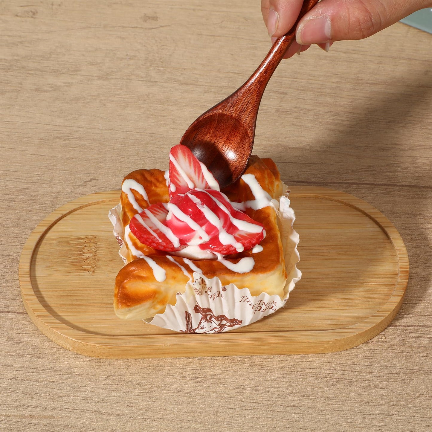 2 PCS Long Handle Mixing Wooden Spoon, Wooden Spoons for Eating 7.8 Inch Honey Spoons Matcha Spoon for Stirring Brown Cocktail Stirrer Swizzle Mixing Teaspoon for Home Kitchen Bar Restaurant