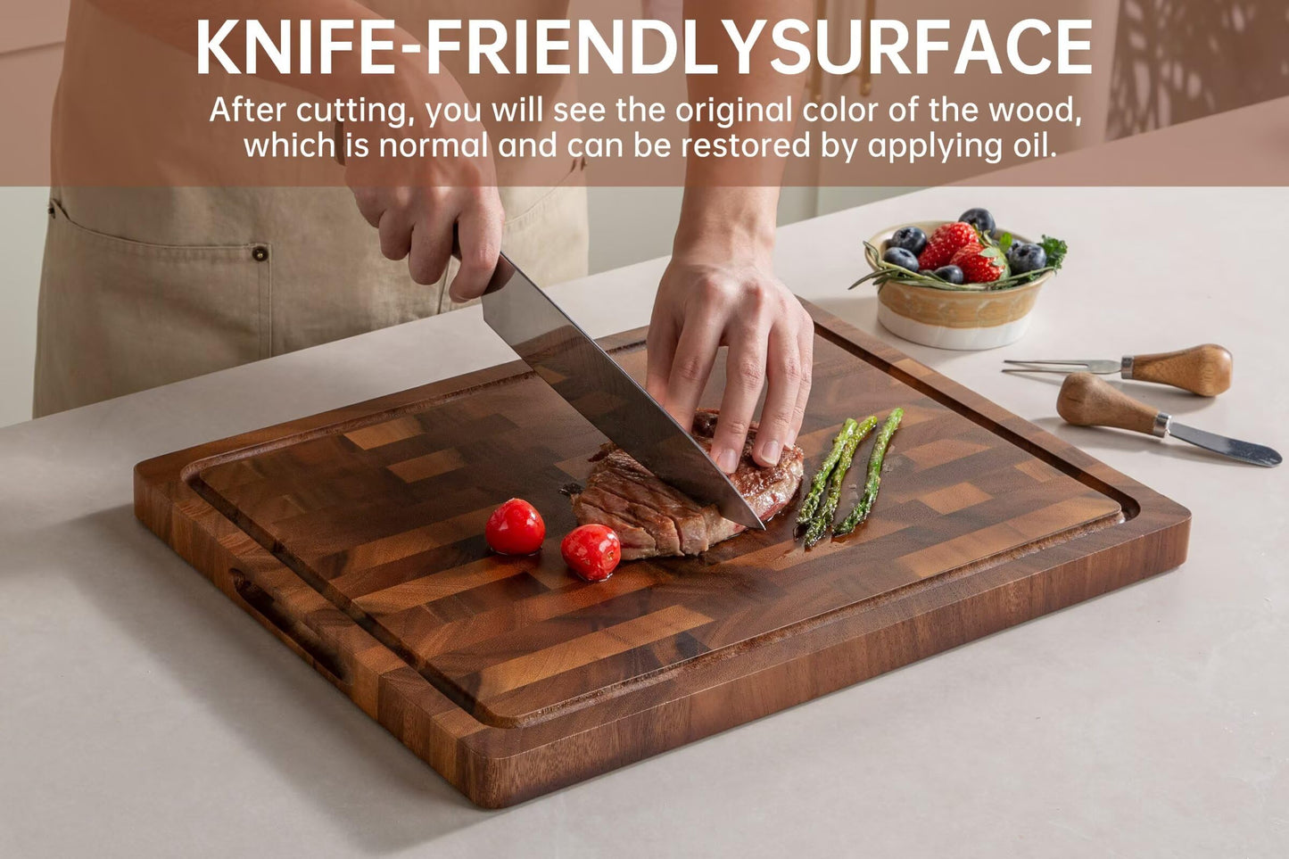 THETCHRY Walnut Wood Cutting Boards for Kitchen, Large Chopping Board Double Sided, End Grain Cutting Board with Handle, Charcuterie Butcher Block for Meal Prep & Serving with Gift Box, 17"×13"×1"