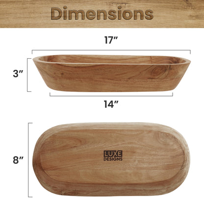 Wooden Dough Bowl – Handmade Decorative Bowls for Home Decor, Bathroom, Kitchen Counter & More - Acacia Wood Large Dough Bowl Fits Cosmetics, Keys & Other Knick Knacks – Great Boho Home Decorations