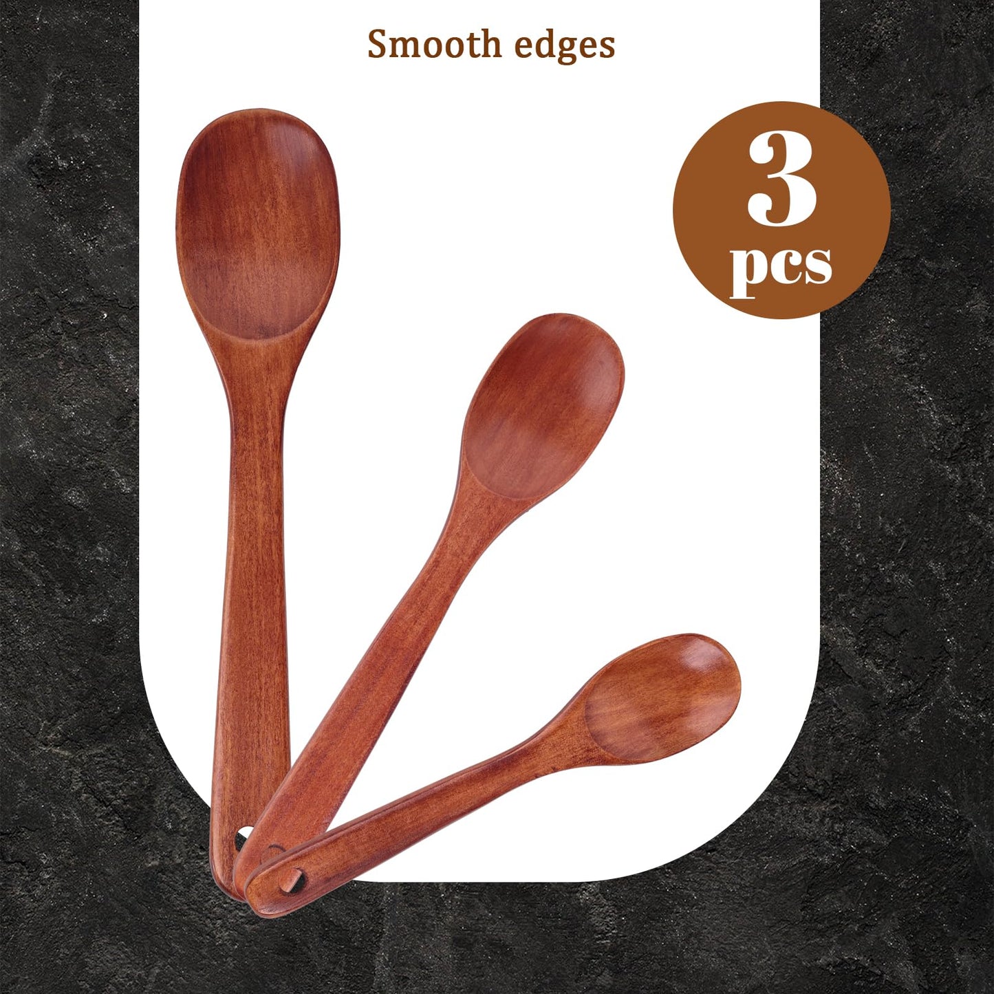 HANSGO Wooden Cooking Spoons, 3PCS Good Grips Wooden Spoon Set Wooden Kitchen Utensils for Cooking Stirring Mixing Frying DIY Crafts