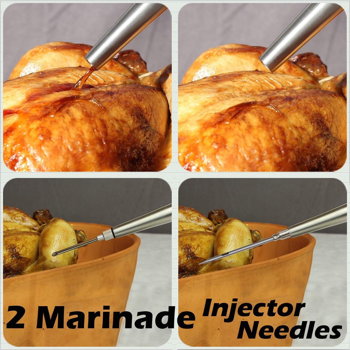 Stainless Steel Turkey Baster With Cleaning Brush - Food Grade Syringe Baster For Cooking & Basting With 2 Marinade Injector Needles - Ideal For Butter Dripping, Roasting Juices For Poultry (Black)