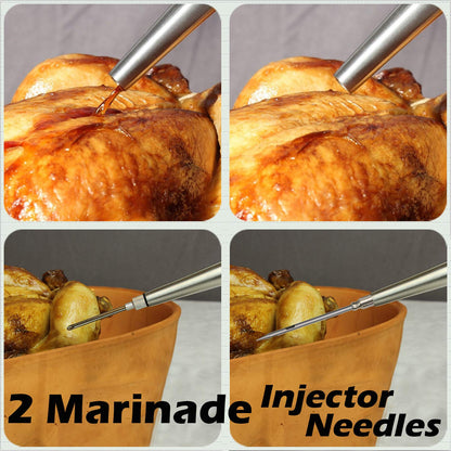 Stainless Steel Turkey Baster With Cleaning Brush - Food Grade Syringe Baster For Cooking & Basting With 2 Marinade Injector Needles - Ideal For Butter Dripping, Roasting Juices For Poultry (Black)