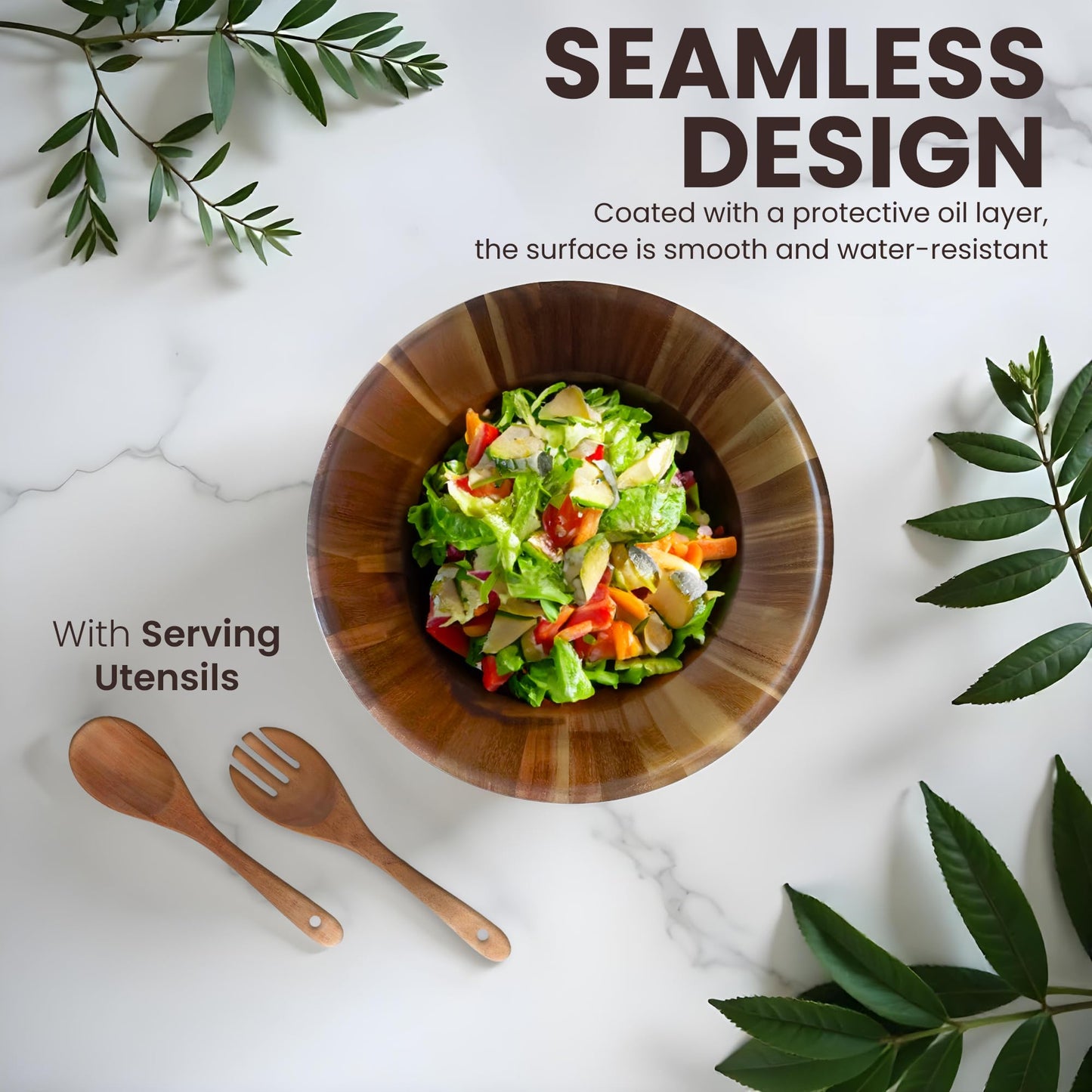 SPICK SPAN Wooden Bowl - Serving Bowl for Salads, Soups, Fruits, and Snacks, Acacia Round Bowls for Dinning Table and Coffee Table Centerpiece, Brown