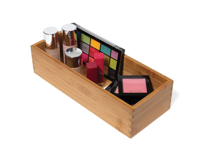 Lipper International Bamboo Wood Utensil Holder Storage Box for Cooking Tools, Makeup, or Office Supplies, 5" x 12" x 3"