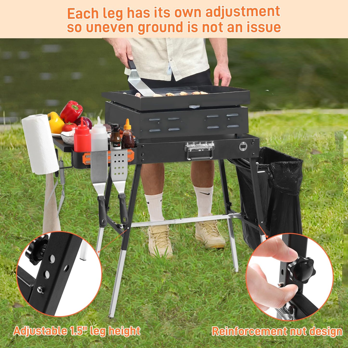 Portable Outdoor Grill Table, Blackstone Griddle Stand, Movable Griddle Stand Fit 17 Inch or 22 Inch, Grill Cart for Blackstone, Ninja Woodfire Grill Stand