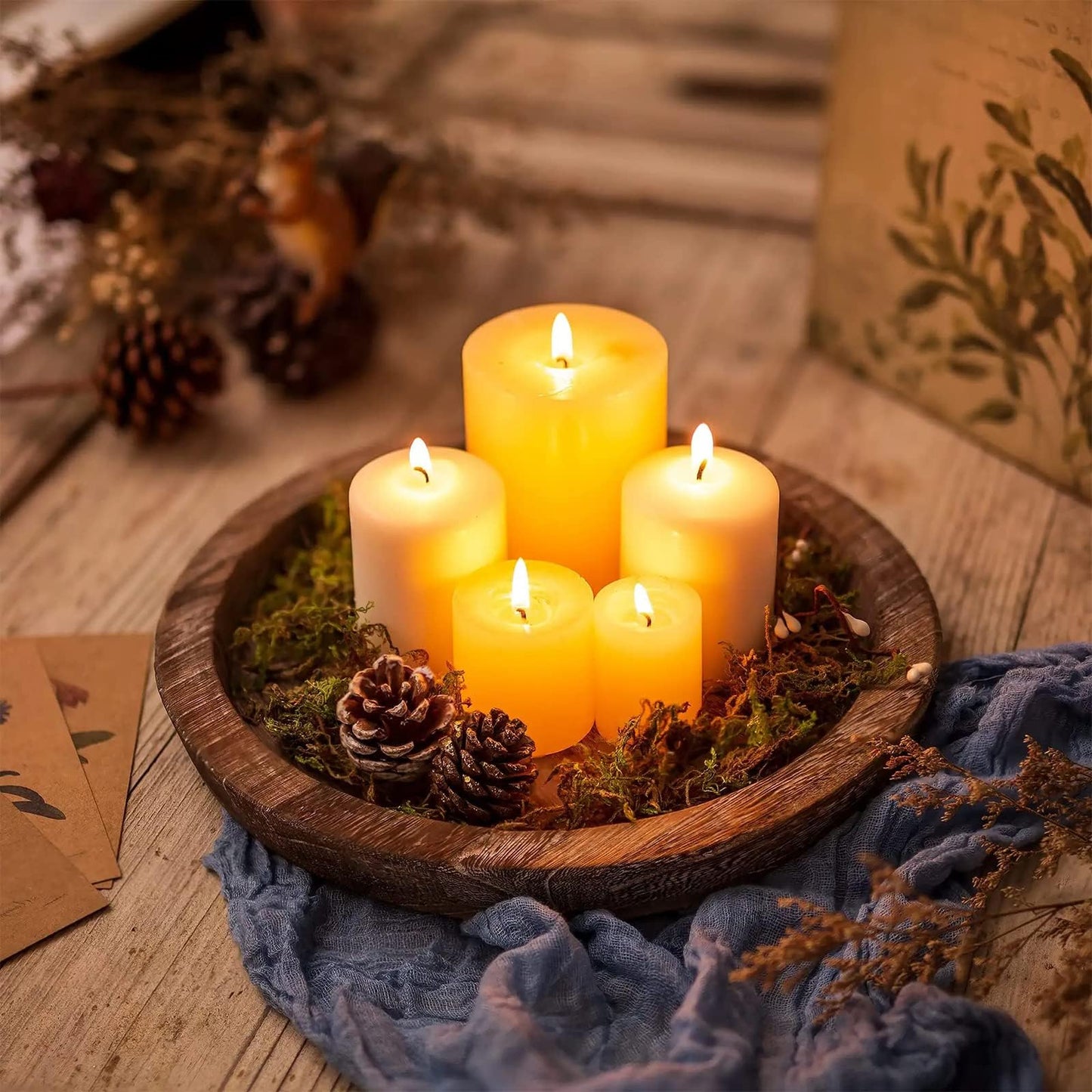 Rustic Wooden Serving Tray - Candle Holder Tray Home Decor, Small Wooden Serving Tray, Round Wood Tray for Coffee Table, Decorative Tray, Centerpiece Table Decorations for Home Decor (8.07 in)