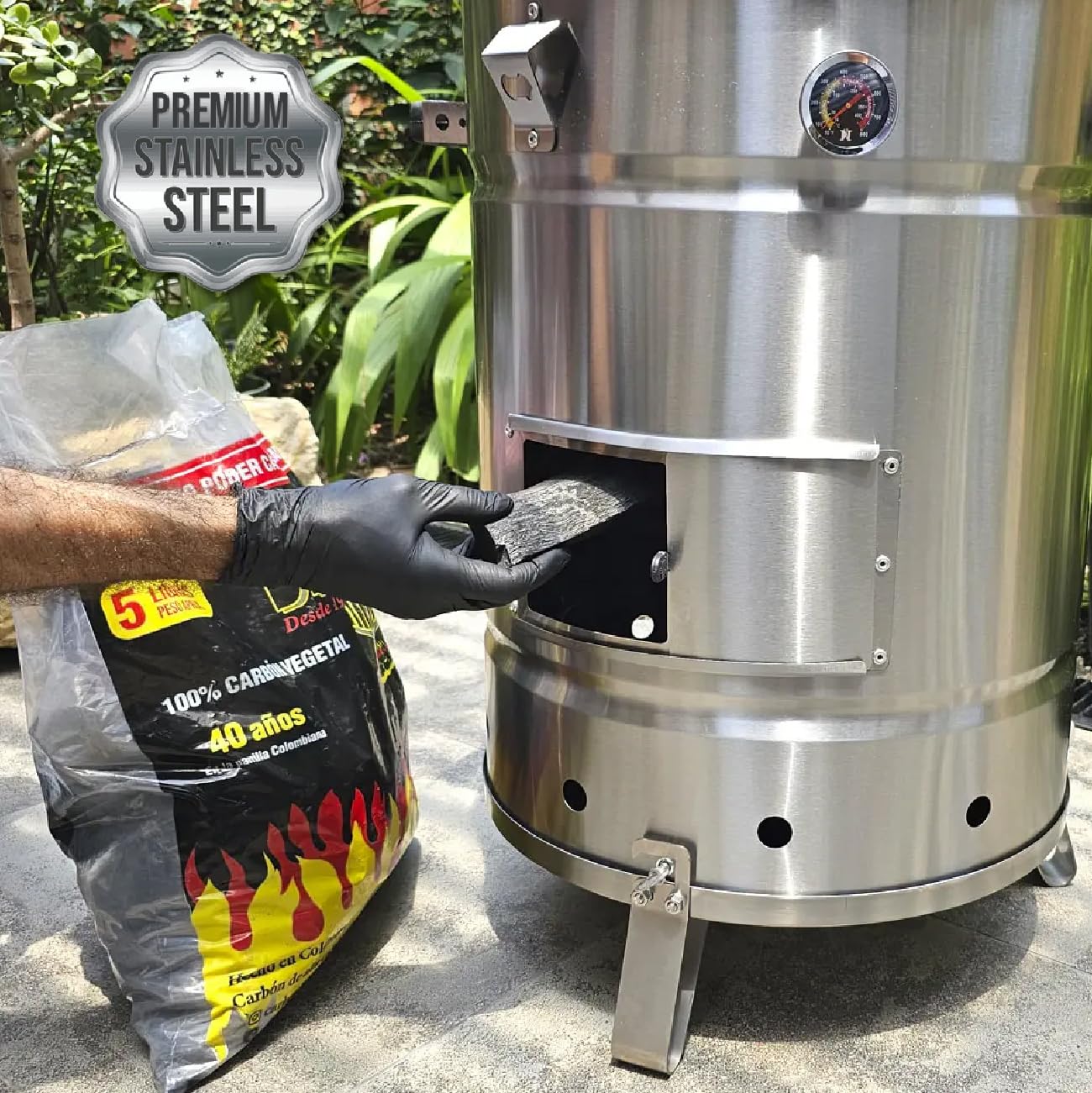 Premium Barrel Smoker With Lateral Gate and Ventilation System-Vertical Smoker, Barril Para asar carne Made of Stainless Steel (Large)