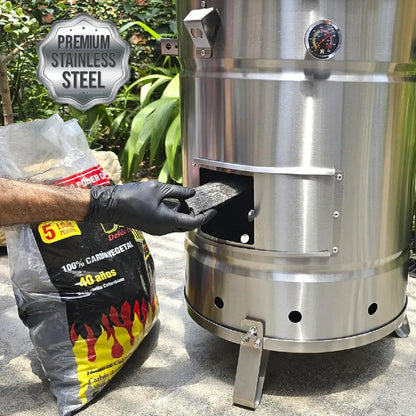 Premium Barrel Smoker With Lateral Gate and Ventilation System-Vertical Smoker, Barril Para asar carne Made of Stainless Steel (Large)