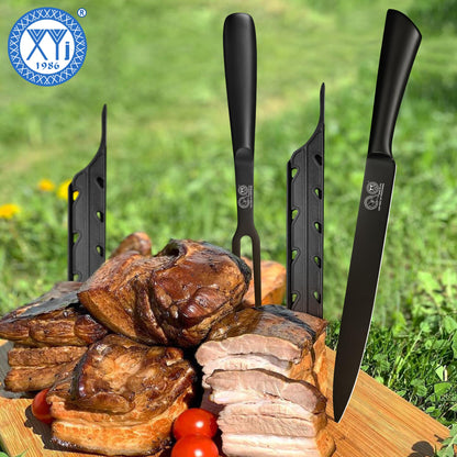XYJ Carving Knife Set, 10 Inch Slicing Knife and Fork, Stainless Steel Professional Carving Knives, Meat Cleaver Knife With Ergonomic Handle, Kitchen Knives for Home