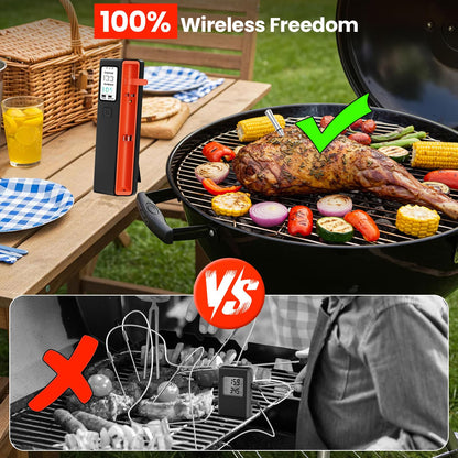 UNERVER Wireless Meat Thermometer with WiFi - Smart LED Digital Control Base, 6 Sensors Bluetooth Probe with ±0.5°F Instant Read Accuracy, App Controlled, Unlimited Range for BBQ,Smoker,Grill,Oven