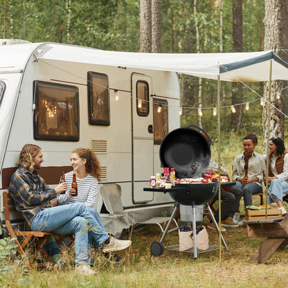 22 inch Charcoal Grills with Table, Portable BBQ Grill for Outdoor Camping, Barbecue Grill with Cover, Ash Catcher, and 2 Charcoal Boxes, 2 Wheeled Kettle Grill for Outdoor Cooking Family Party