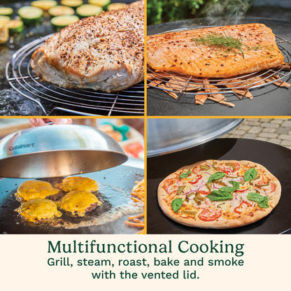 Cuisinart 360° Griddle Outdoor Cooking Center, 22” Round Flat Top Grill with Stainless Steel Vented Lid, Folding Prep Table, 30,000 BTU Burners, Grease Management, Gas Grill Perfect for BBQ, Cookouts