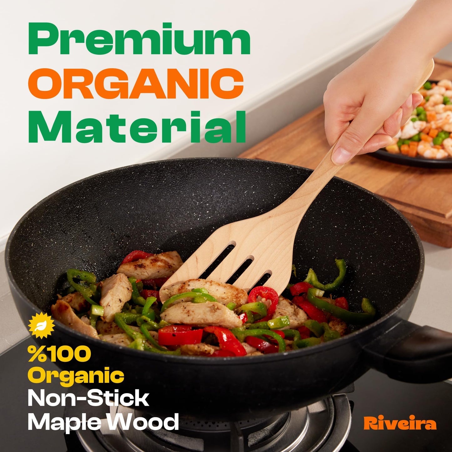 Riveira Maple Wooden Spoons for Cooking Set of 9 – Natural Maple Wooden Cooking Utensils, Wooden Spatula, Wooden Spoon - Premium Quality Wooden Utensil Set for Non-Toxic Cooking