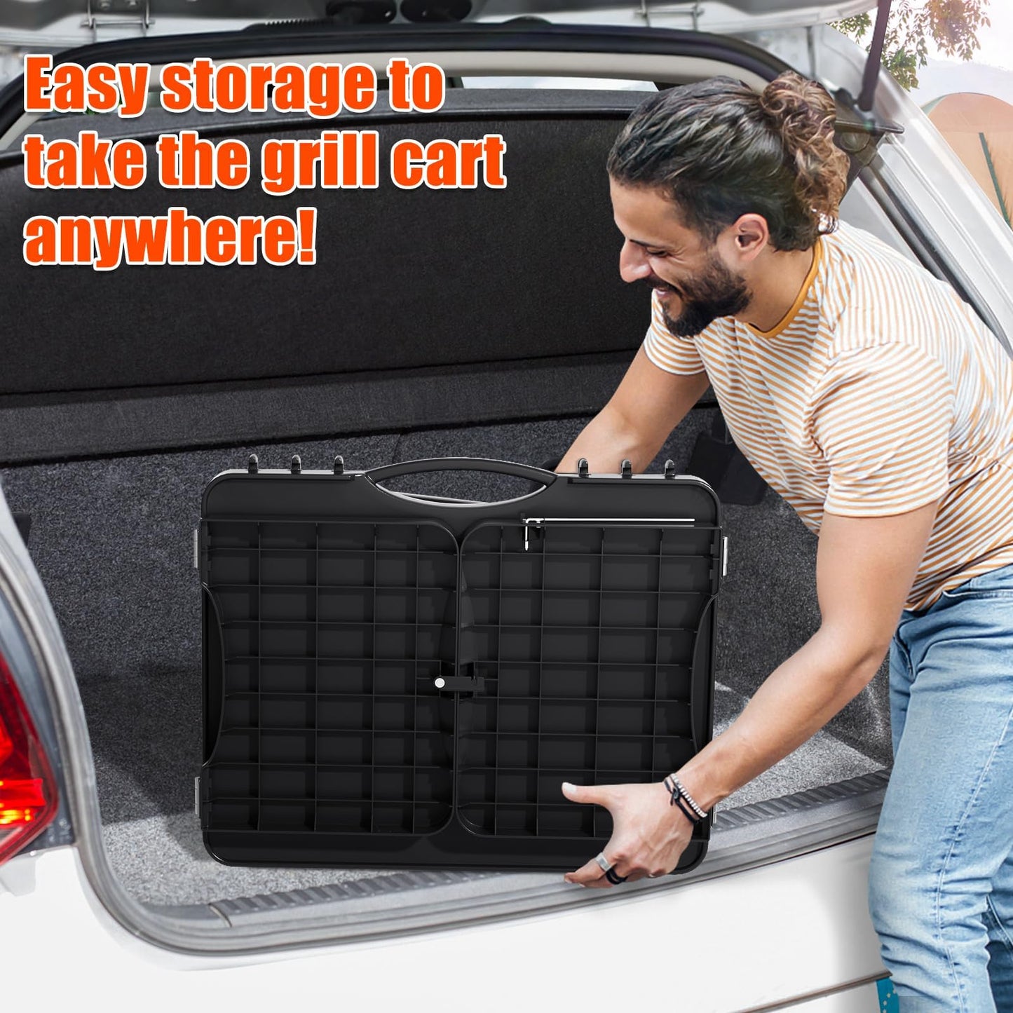 Grill Table Cart for Ninja Woodfire OG701 OG850 OG951, Pizza Oven Table Cart, Foldable Grill Stand for Ninja, Blackstone, Cuisinart, With Air Vent, Adjustable Height