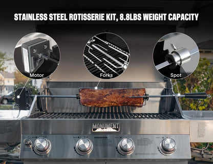 Monument Grills Larger 4-Burner Propane Gas Grills Stainless Steel with Rotisserie Kit(2 Items)