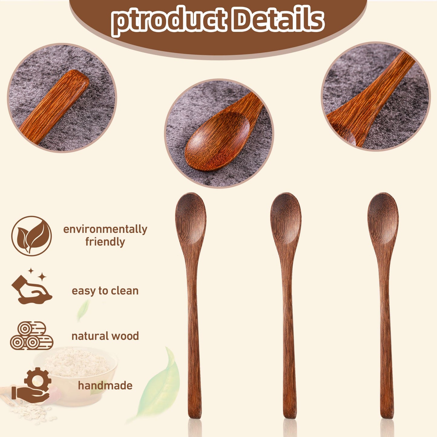 Hefild 2PCS 7.8inch Wooden Spoons for Honey and Coffee，Small Wooden Spoons with Long Handle for Stirring – Padauk Wood Honey Spoon & Coffee Spoons for Jars, Tea and Spice