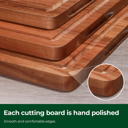 Acacia Wood Cutting Boards for Kitchen, Solid Wooden Cutting Board Set of 3, Charcuterie Board, Large Chopping Board for Meat, Cheese, Fruit, Vegetables