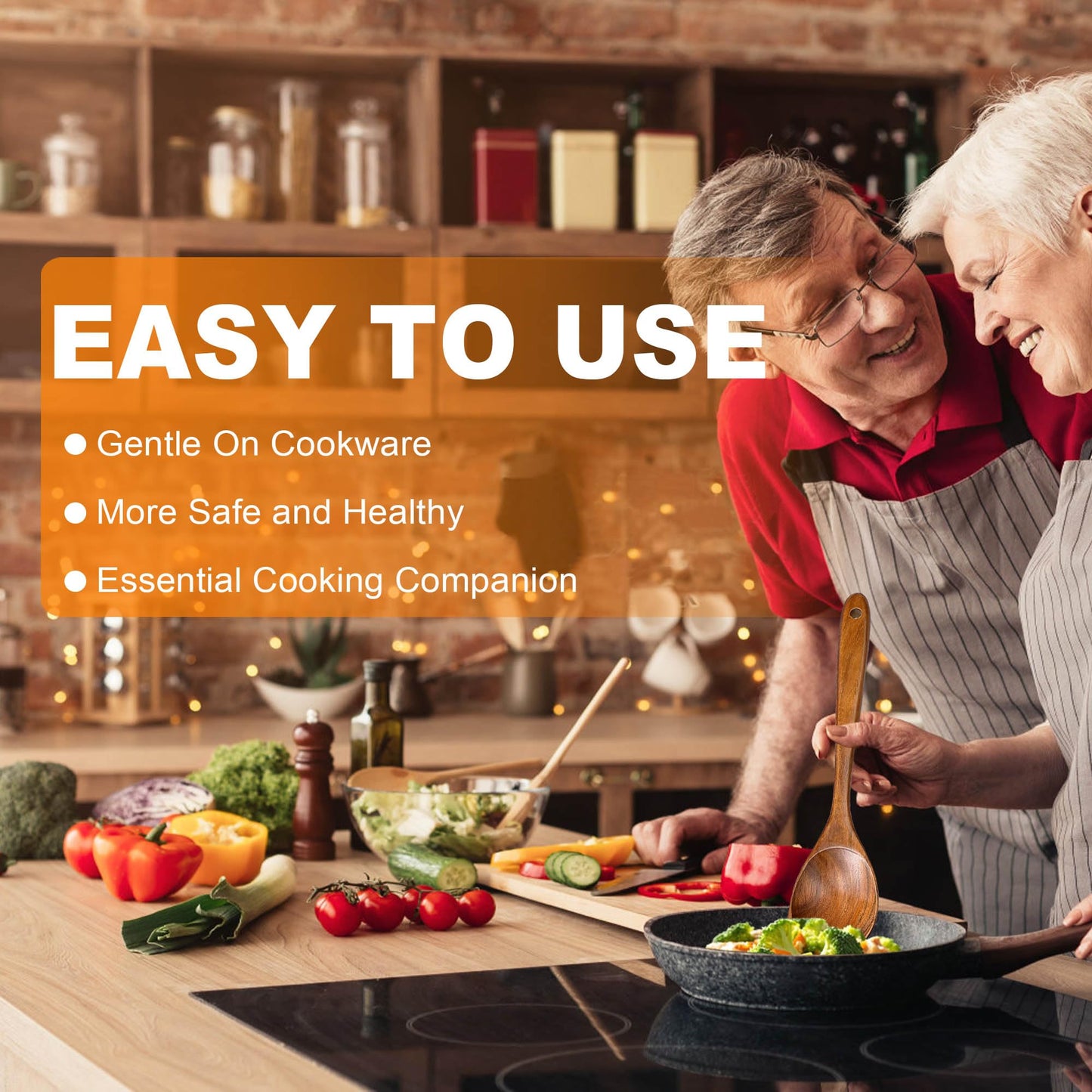 Wooden Spoons for Cooking, Teak Spatulas for Kitchen Use -Wooden Cooking Utensils Set of 4 for Nonstick Pans & Cookware – Sturdy& Heat Resistant, Includes Solid/Slotted Spatulas and Spoons