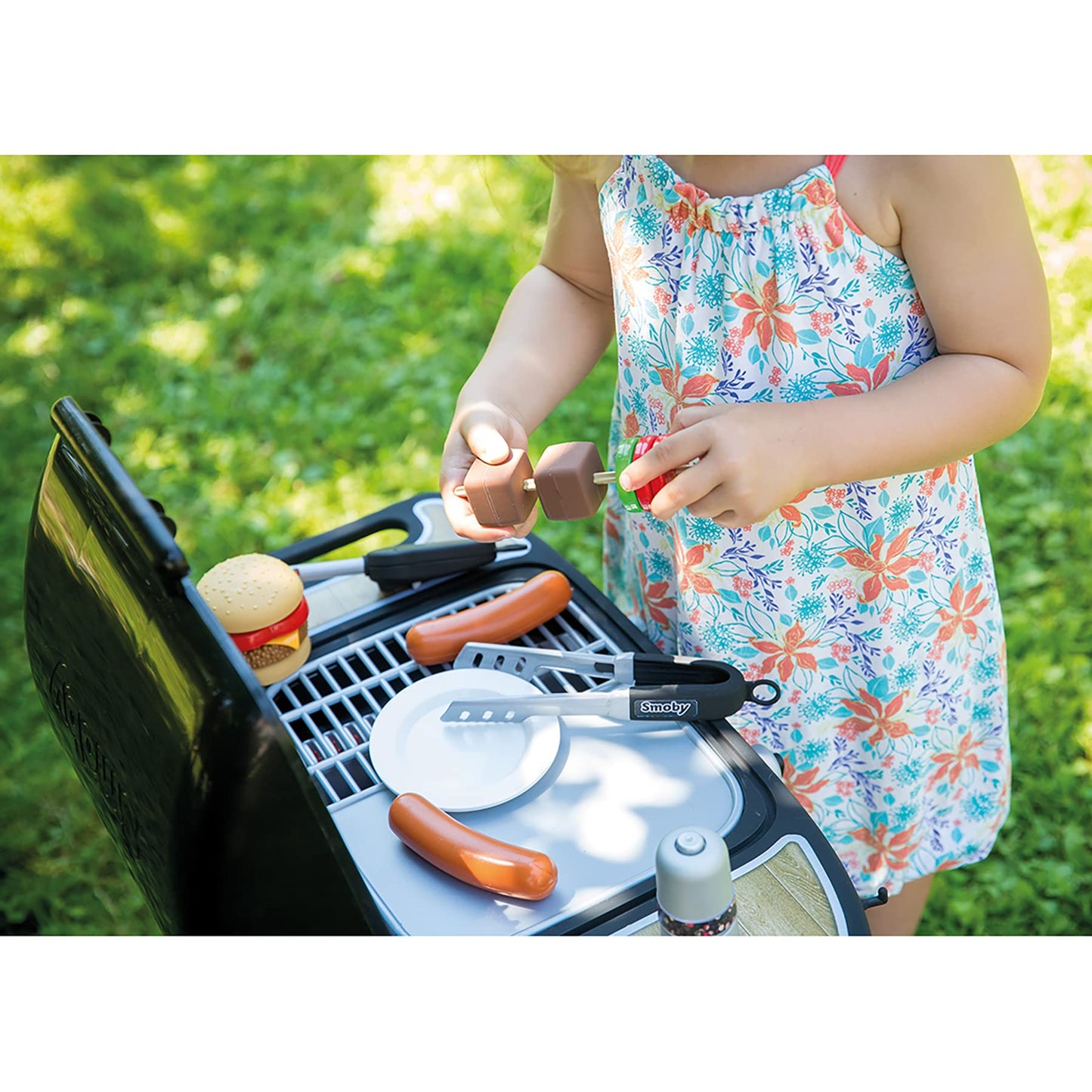 Smoby: BBQ Plancha Grill - Black, 18-Piece Accessory Playset - Realistic Cooking, Turn The Button & See Flames Appear, 19.69x14.57x28.43, Kids Age 3+