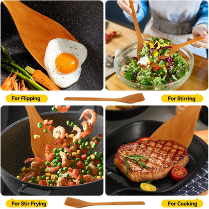 Wooden Spatula for Cooking, 9.7in Small Flat Frying Spatula Turner Wooden Cooking Utensils Flat for Nonstick Cookware Wok Accessories(Light Wood Color)